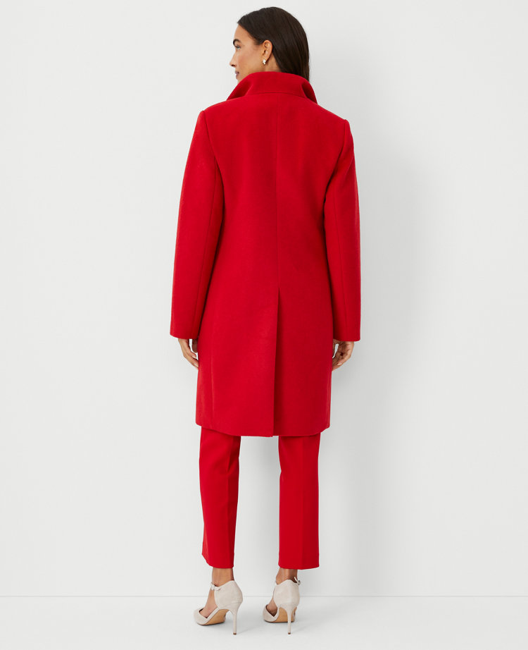 Petite Wool Blend Tailored Funnel Neck Coat
