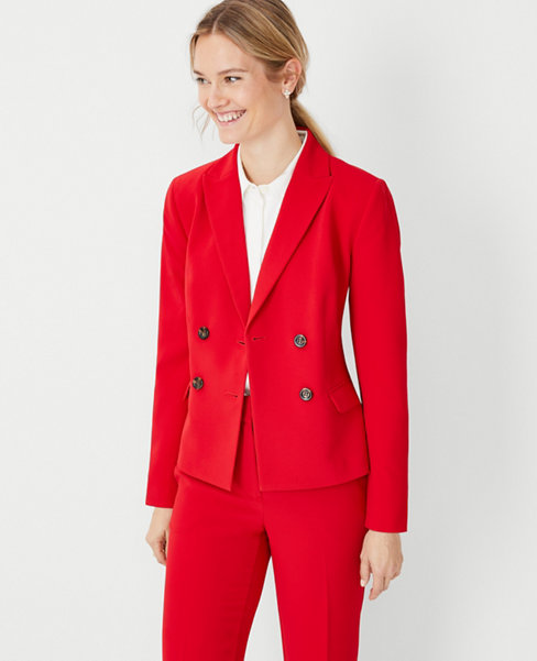 The Petite Short Fitted Double Breasted Blazer in Fluid Crepe