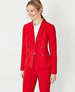 The Petite Short Fitted Double Breasted Blazer in Fluid Crepe carousel Product Image 1