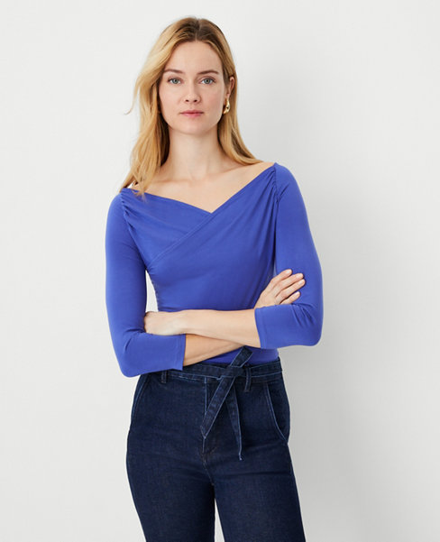 Shirred Knit Wrap Top