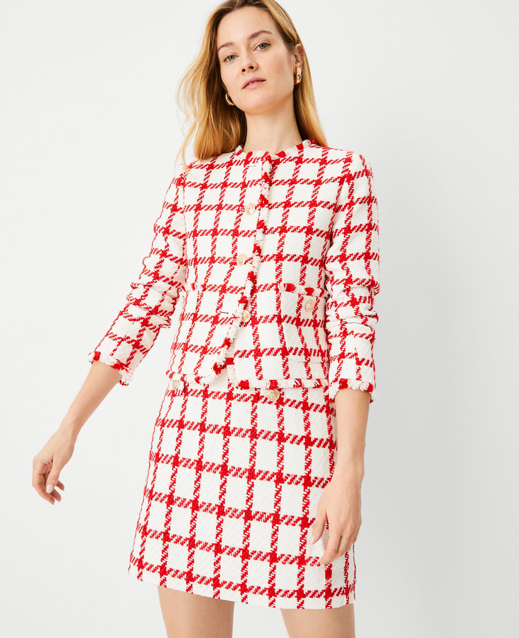 Lapel Knit Long casual Tweed Plaid Jacket