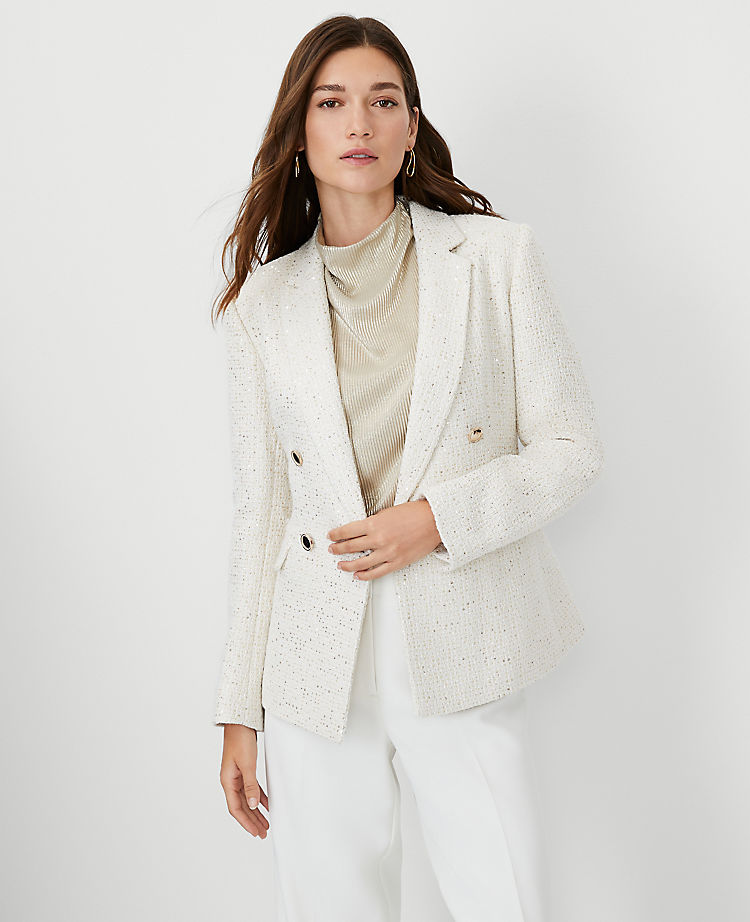 The Petite Tailored Double Breasted Blazer in Sequin Tweed