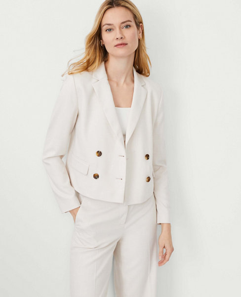 The Cropped Double Breasted Blazer in Textured Stretch