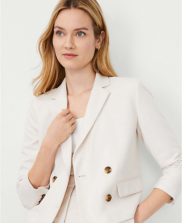 The Cropped Double Breasted Blazer in Textured Stretch