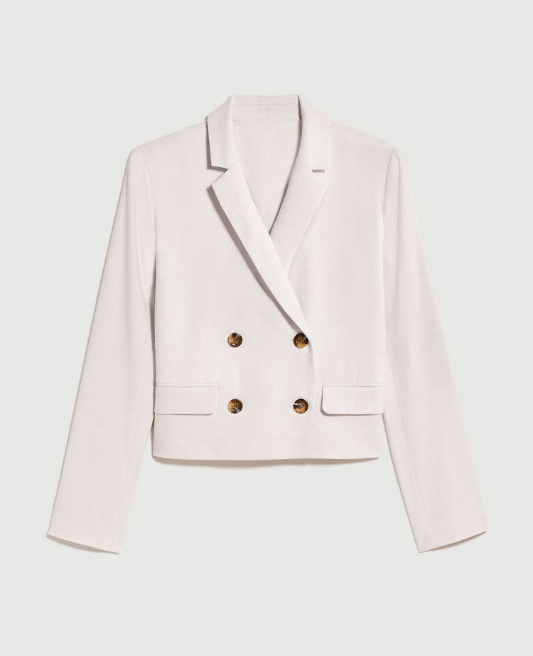 Ann Taylor The Cropped Double Breasted Blazer Textured Stretch Bleached Almond Women's