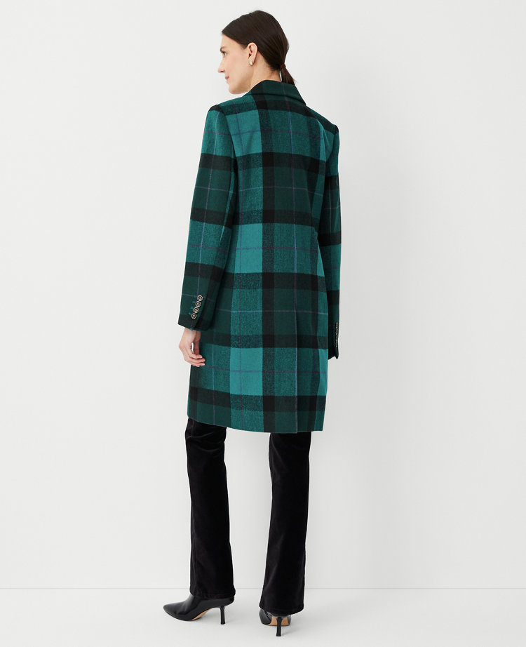 Plaid Wool Blend Short Chesterfield Coat