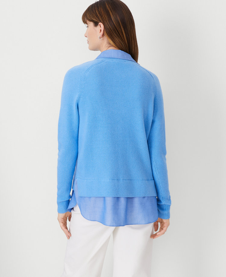 Chambray Layered Mixed Media Sweater