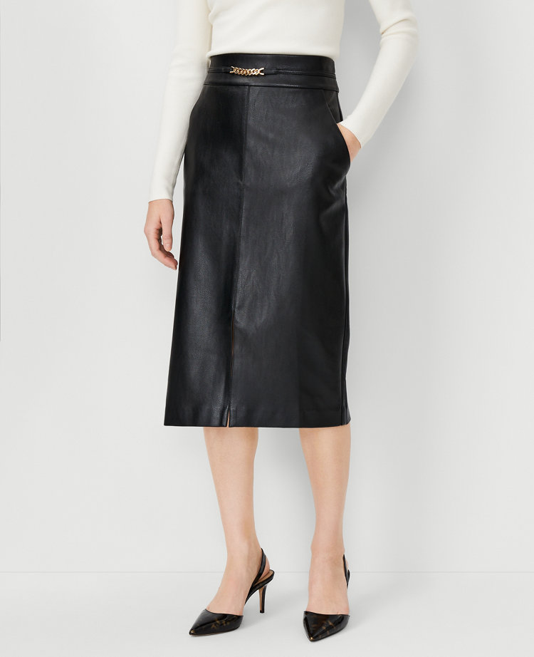 Petite midi outlet faux leather skirt