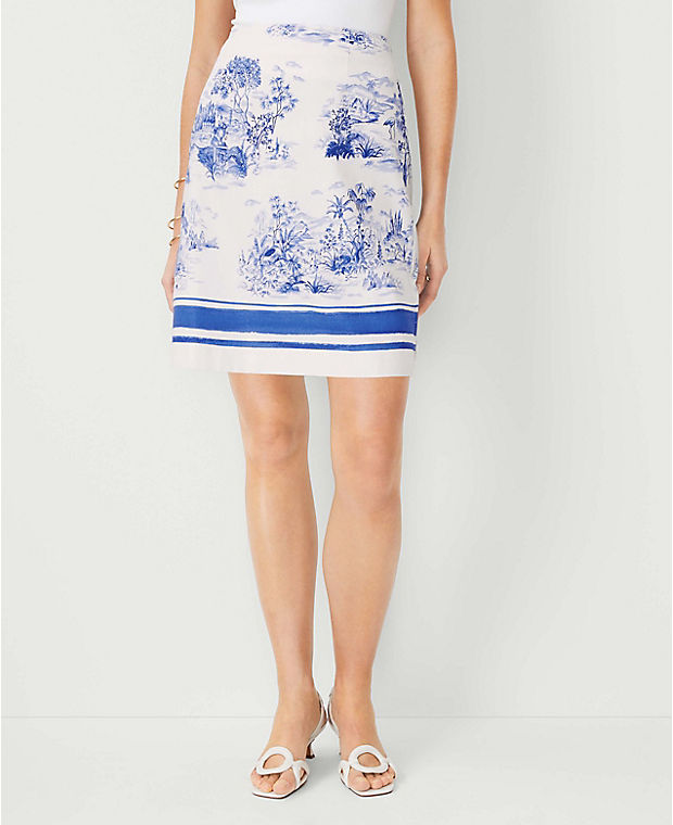Floral Cotton Linen A-Line Skirt