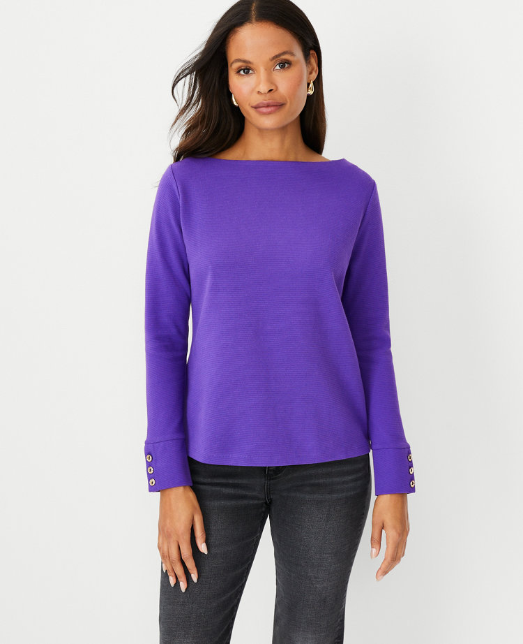 Button Sleeve Boatneck Top