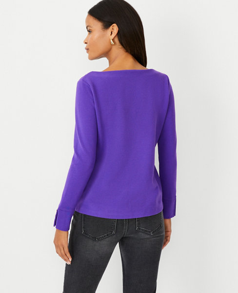 Button Sleeve Boatneck Top