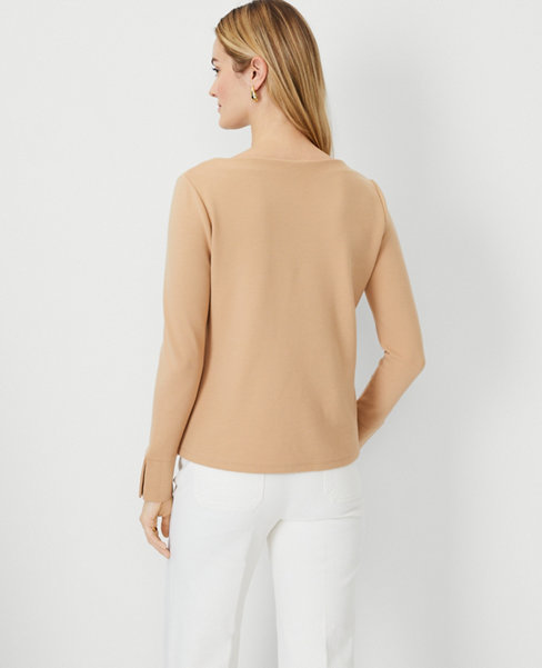 Button Sleeve Boatneck Top