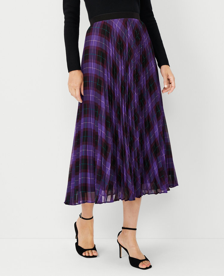 Petite Plaid Pleated Midi Skirt