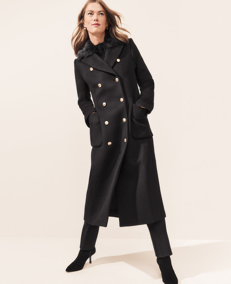 Petite Collar Detail Double Breasted Wool Maxi Coat