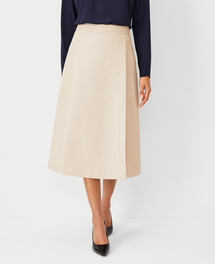 Petite Pebbled Faux Leather Wrap Midi Skirt