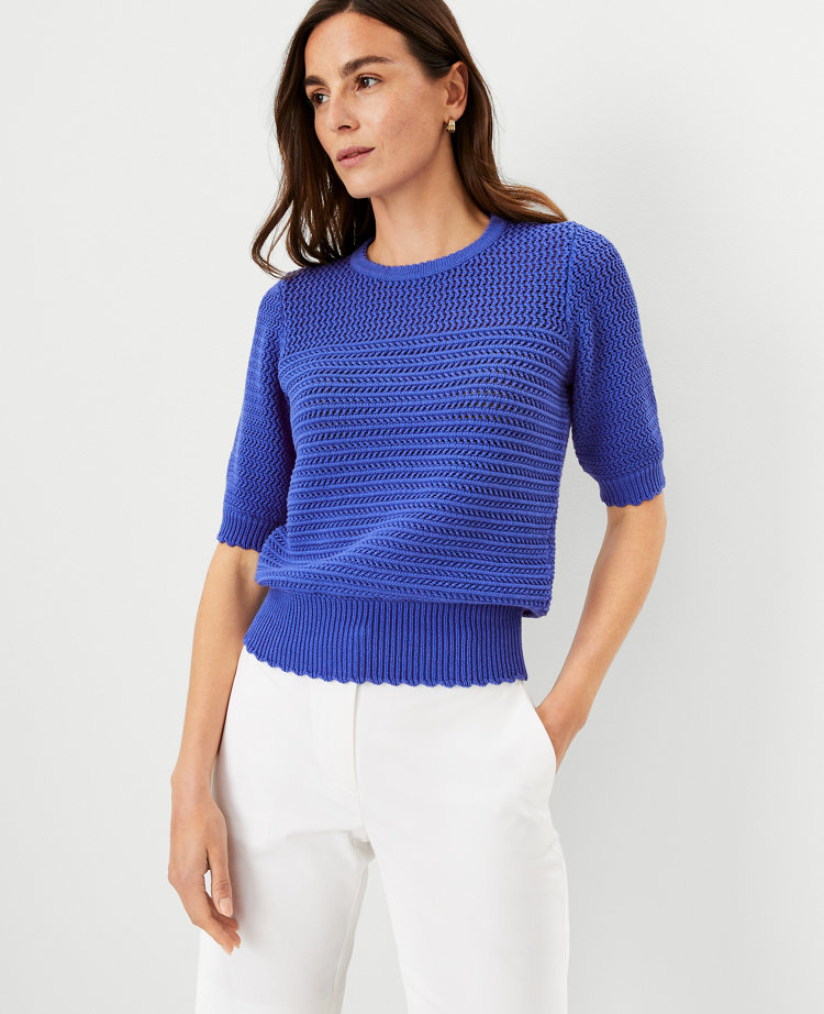 Ann Taylor Scalloped Mixed Stitch Sweater