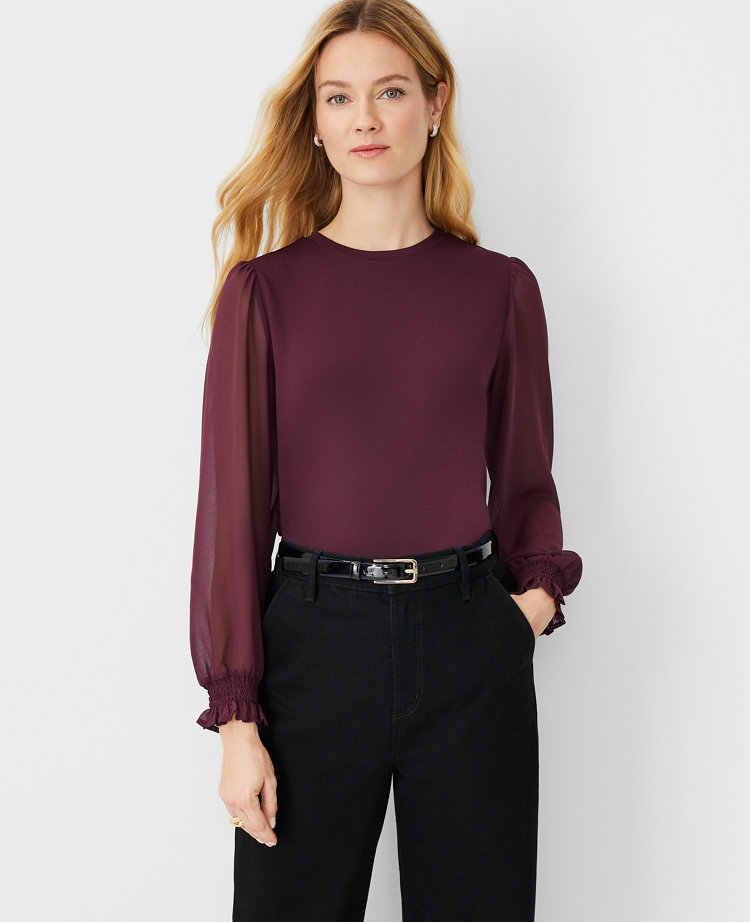 Smocked Chiffon Sleeve Top