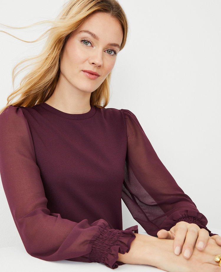 Smocked Chiffon Sleeve Top