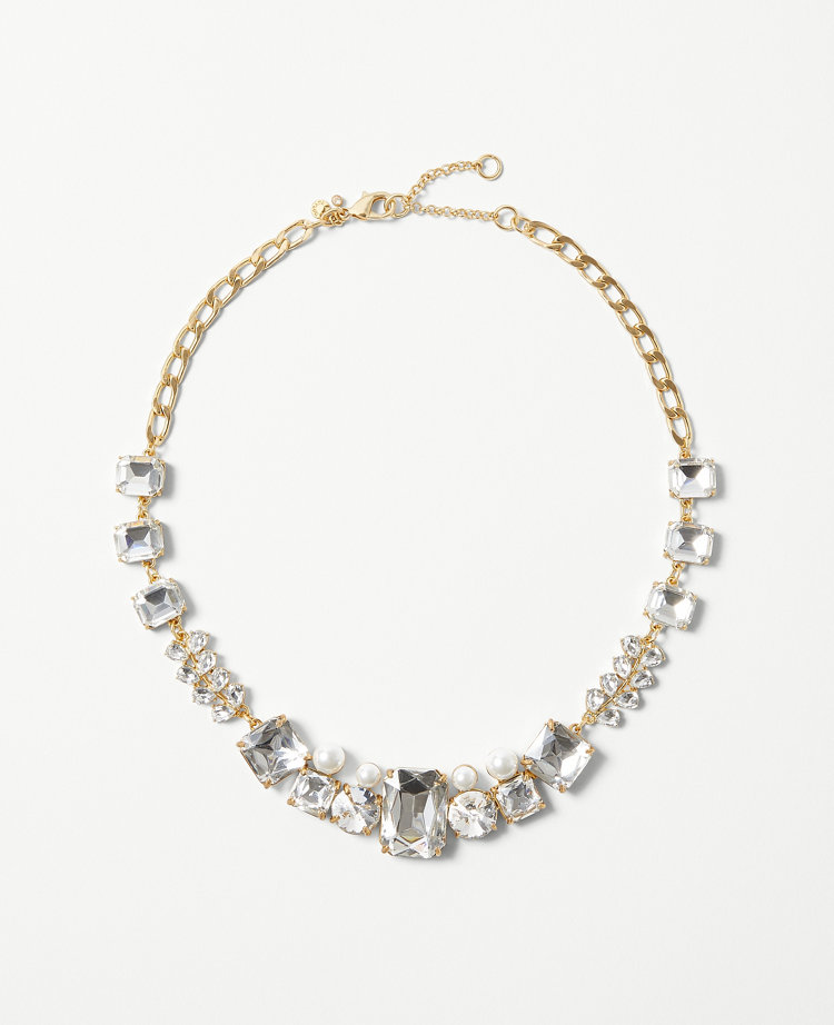 Ann Taylor Crystal Statement Necklace Goldtone Women's