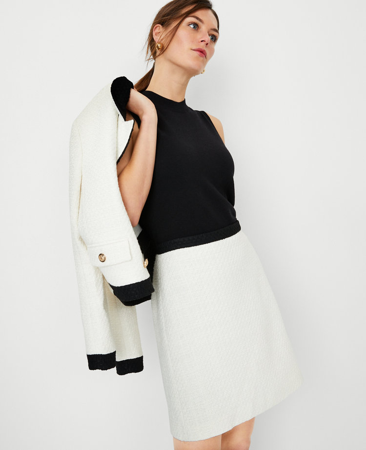 Tweed Framed A-Line Skirt - Winter White