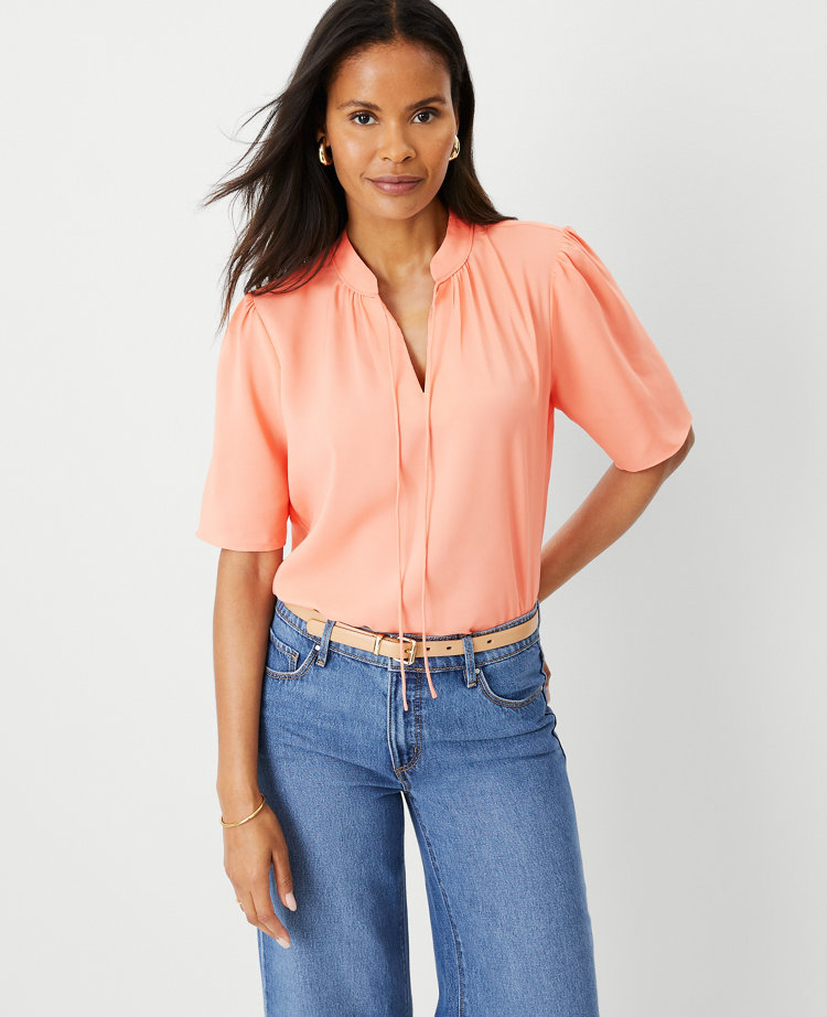 Stand Collar Tie Neck Top