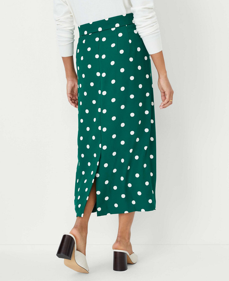 Dotted Tie Waist Pleated Midi Skirt