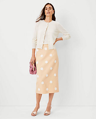 Ann Taylor Studio Collection Applique Cotton Linen Midi Skirt