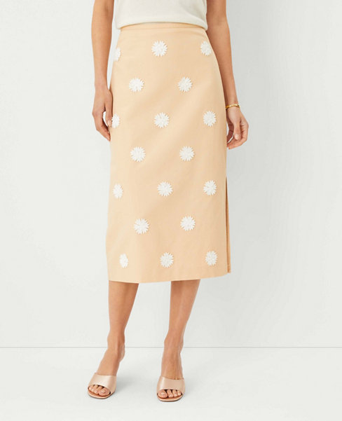 Studio Collection Applique Cotton Linen Midi Skirt