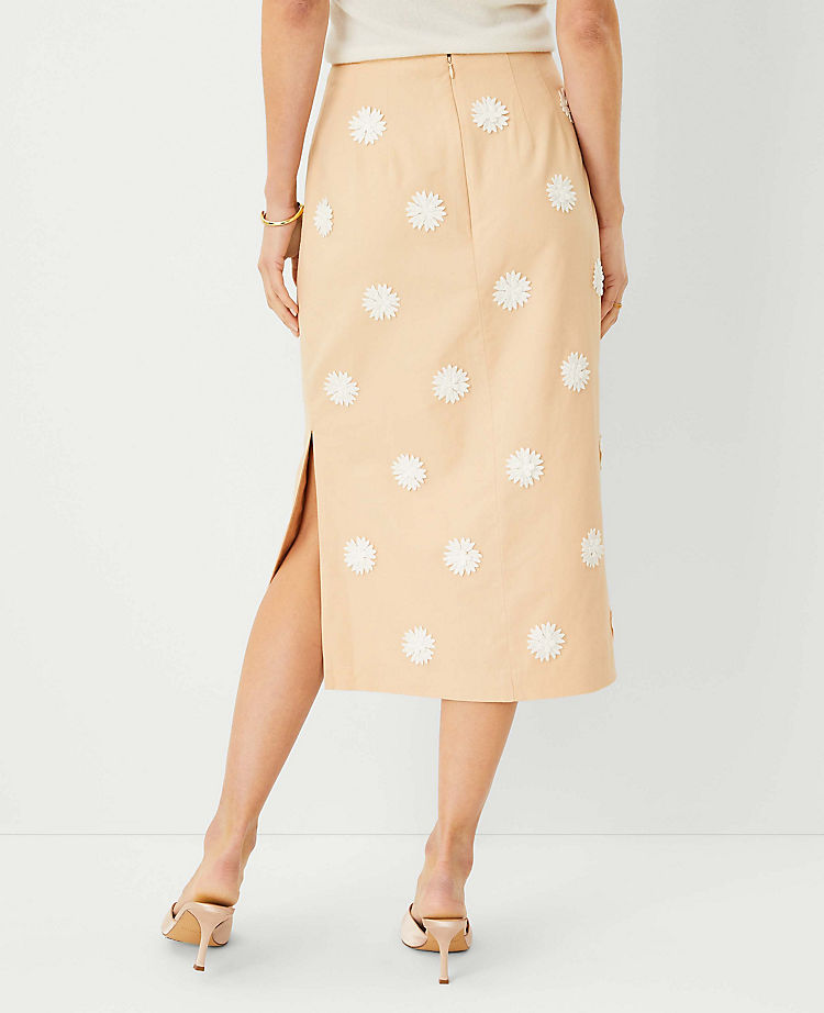 Studio Collection Applique Cotton Linen Midi Skirt