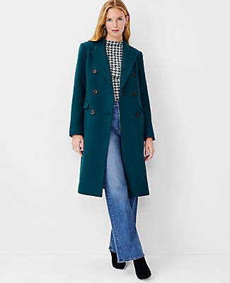 Ann Taylor Petite Wool Blend Tailored Chesterfield Coat In Precious Emerald