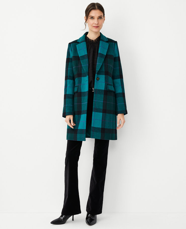 Petite Plaid Wool Blend Short Chesterfield Coat