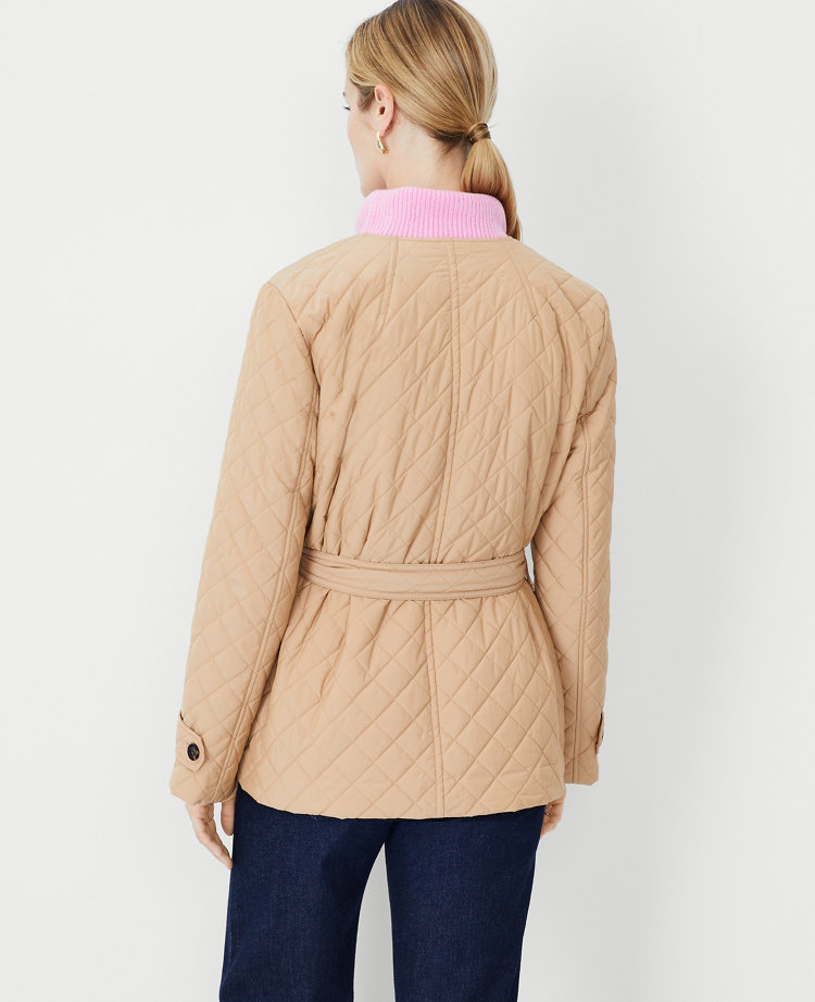 Petite Quilted Belted Double Breasted Jacket - Cafe Au Lait