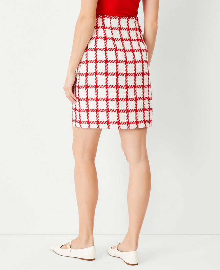 Plaid Tweed Button A-Line Skirt