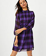 Plaid Pintucked Belted Dress carousel Product Image 1