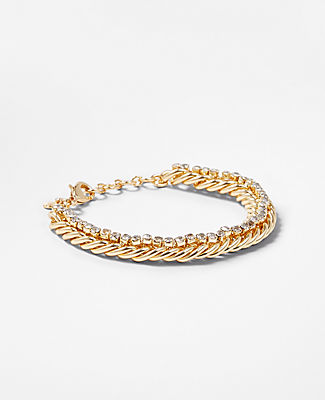 Ann Taylor Crystal Embedded Chain Bracelet In Goldtone