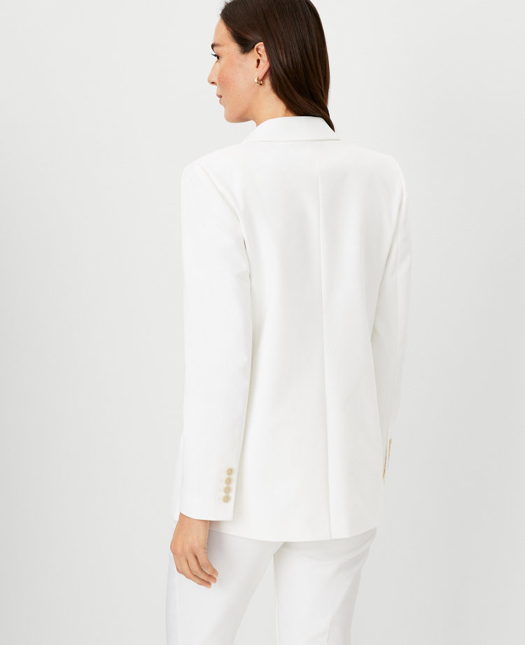 Ann Taylor The Longline Blazer Stretch Cotton White Women's