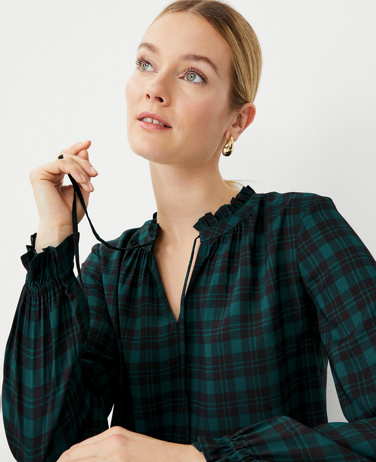 Tartan Plaid Ruffle Peplum Blouse Tops- Blouse - Georgia Kate