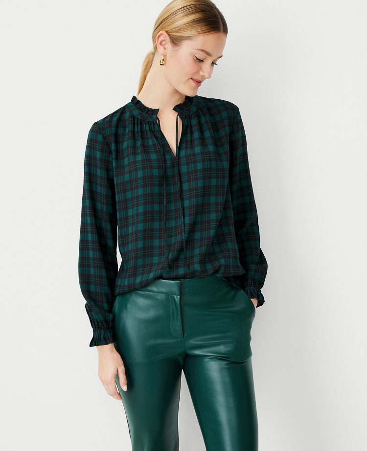 Tartan Plaid Ruffle Peplum Blouse Tops- Blouse - Georgia Kate