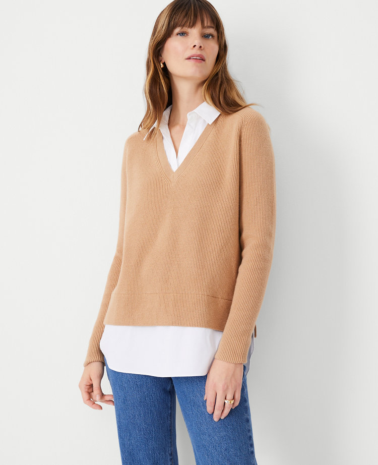 Poplin Layered Mixed Media Sweater