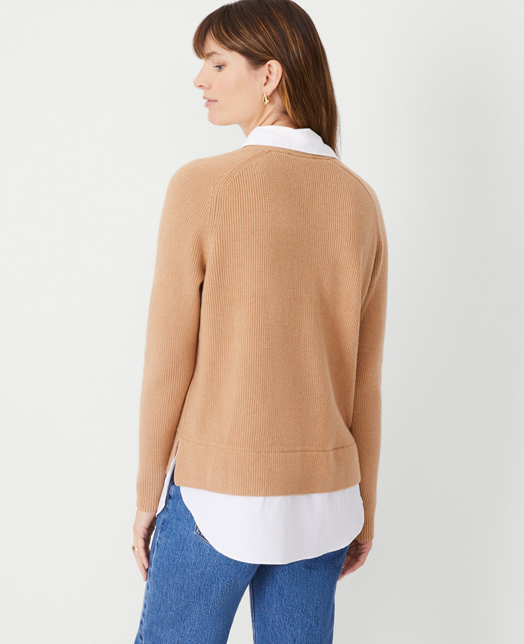 Poplin Layered Mixed Media Sweater