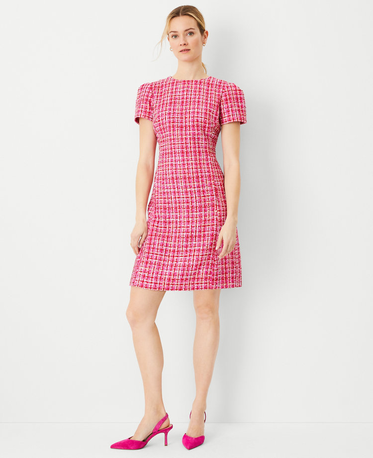 Tweed Short Sleeve Flare Dress