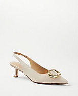 Leather Buckle Pointy Toe Slingback Pumps carousel Product Image 1