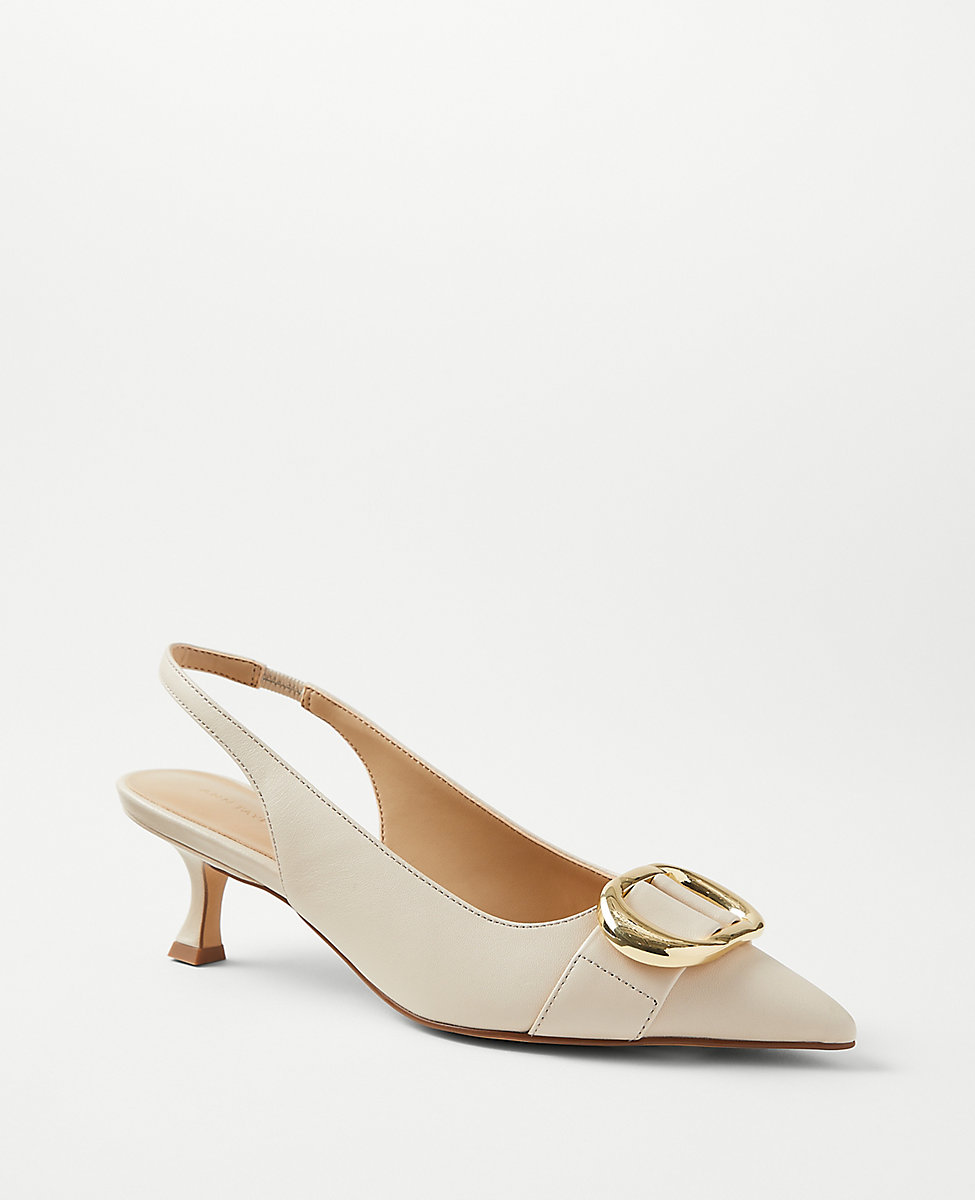 Leather Buckle Pointy Toe Slingback Pumps