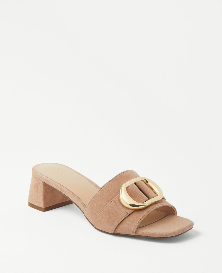 Ann Taylor Buckle Strap Suede Sandals Dominican Sand Women's