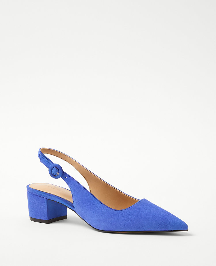 Blue suede block heel shoes online