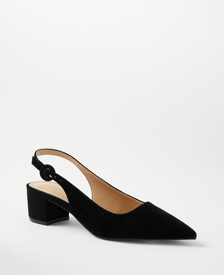 Suede Block Heel Slingback Pumps