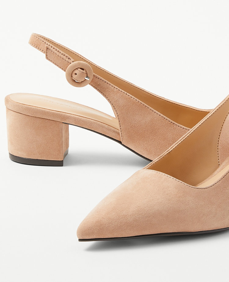 Suede Block Heel Slingback Pumps