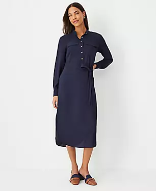 Stand Collar Belted Pocket Shirtdress carousel Product Image 1