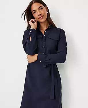 Stand Collar Belted Pocket Shirtdress carousel Product Image 3