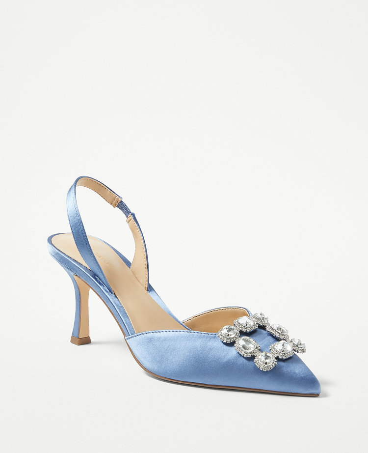 Studio Collection Crystal Buckle Satin Slingback Pumps